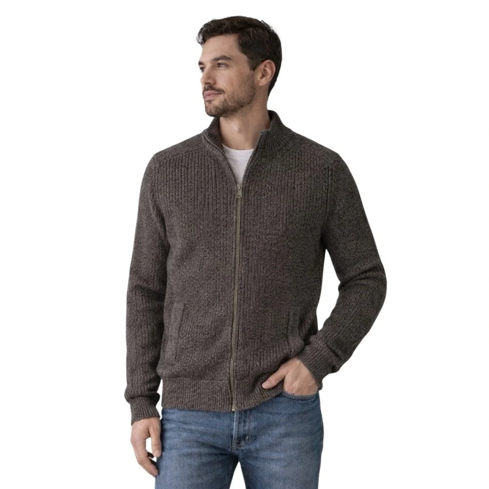 Eddie Bauer Olive Full Zip Chunky Cardigan Cable Knit Ribbed Trim Mens Small